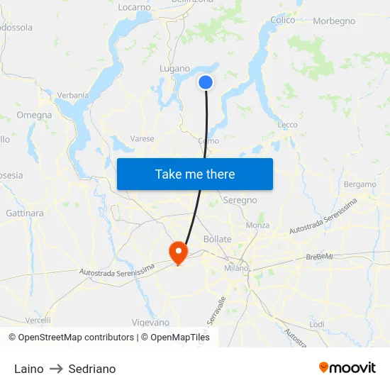 Laino to Sedriano map