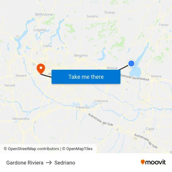 Gardone Riviera to Sedriano map