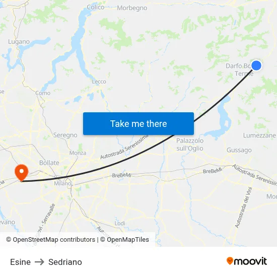 Esine to Sedriano map