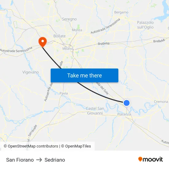 San Fiorano to Sedriano map
