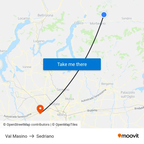 Val Masino to Sedriano map