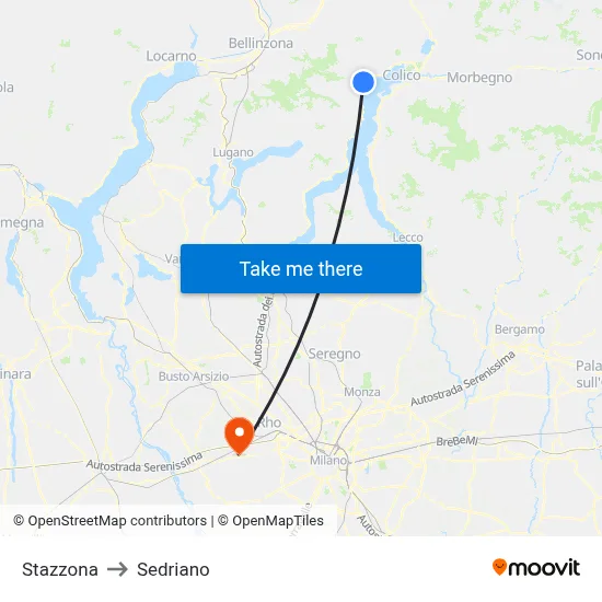 Stazzona to Sedriano map