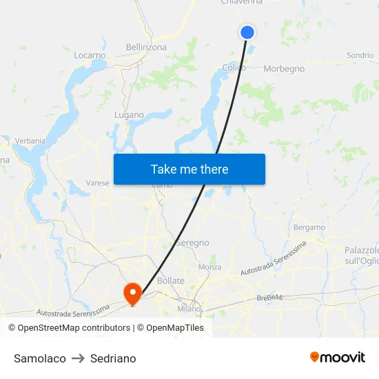 Samolaco to Sedriano map