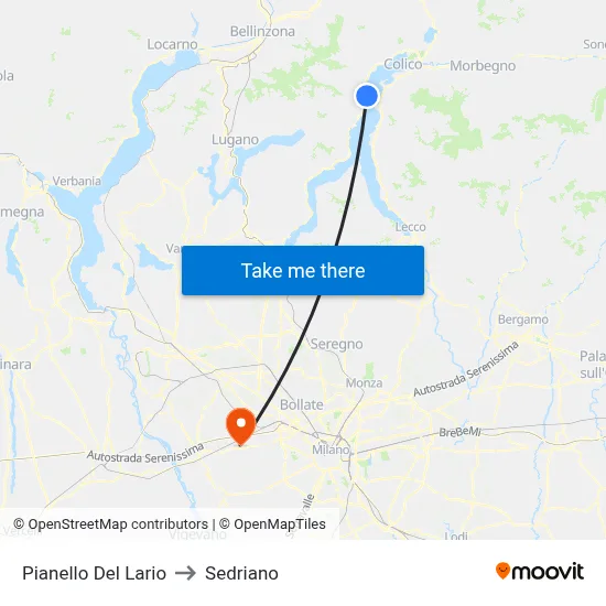 Pianello Del Lario to Sedriano map