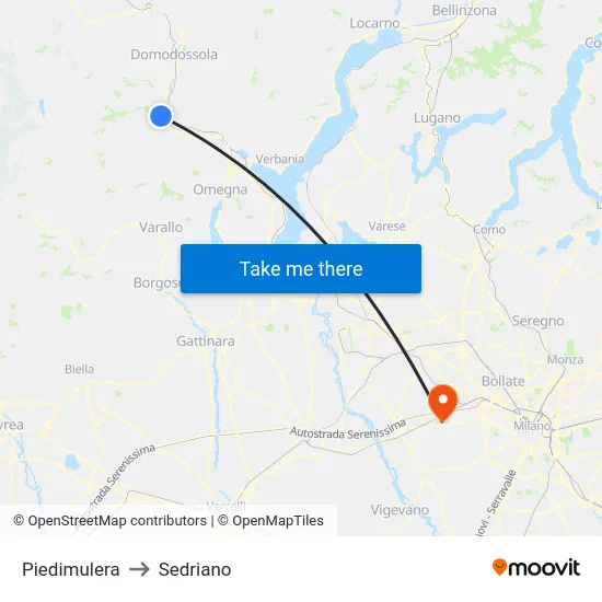 Piedimulera to Sedriano map