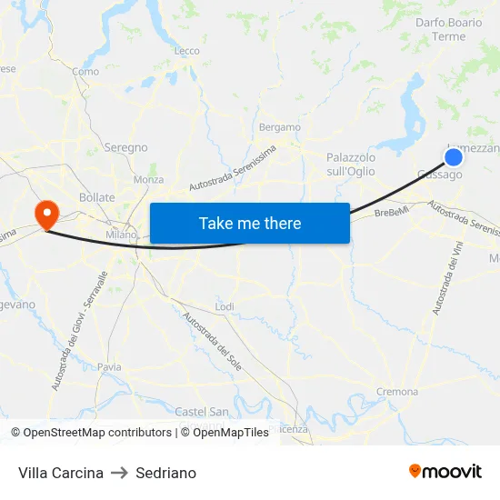 Villa Carcina to Sedriano map