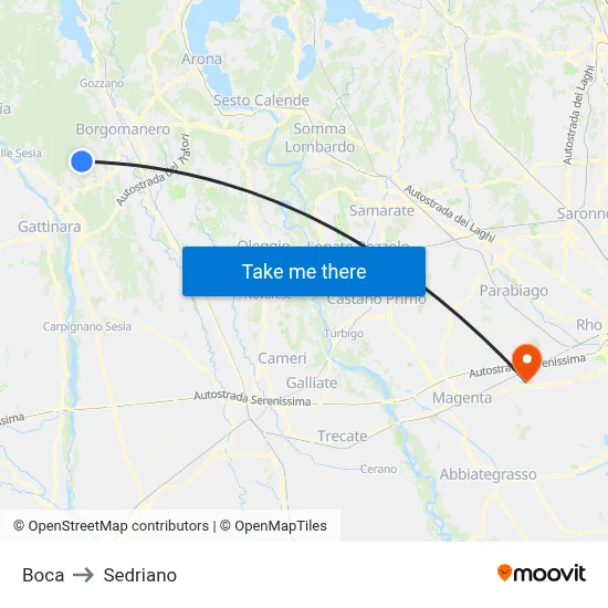Boca to Sedriano map