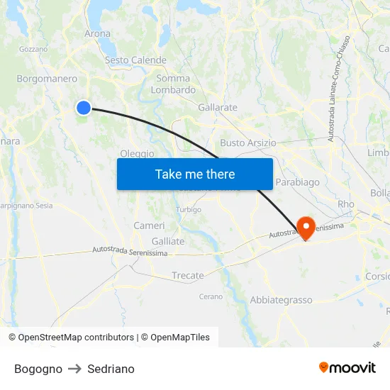 Bogogno to Sedriano map