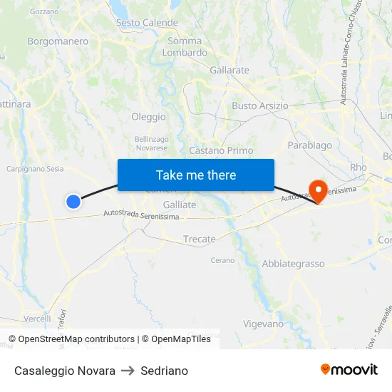 Casaleggio Novara to Sedriano map