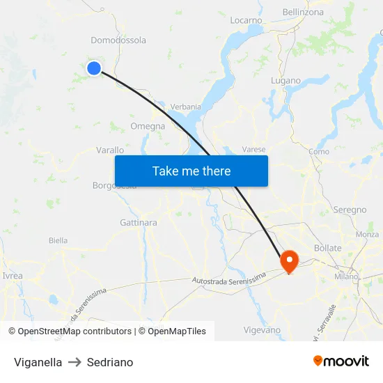 Viganella to Sedriano map
