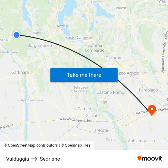 Valduggia to Sedriano map