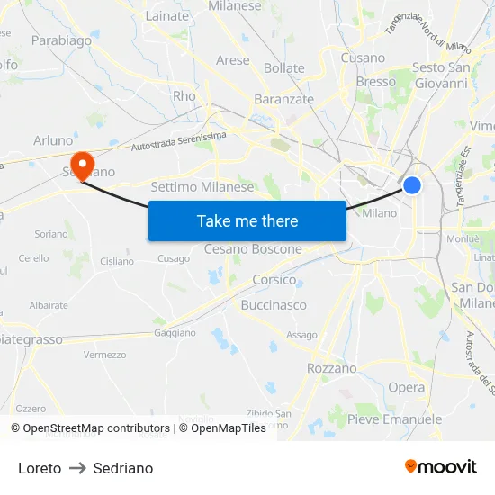 Loreto to Sedriano map