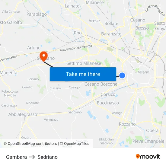 Gambara to Sedriano map