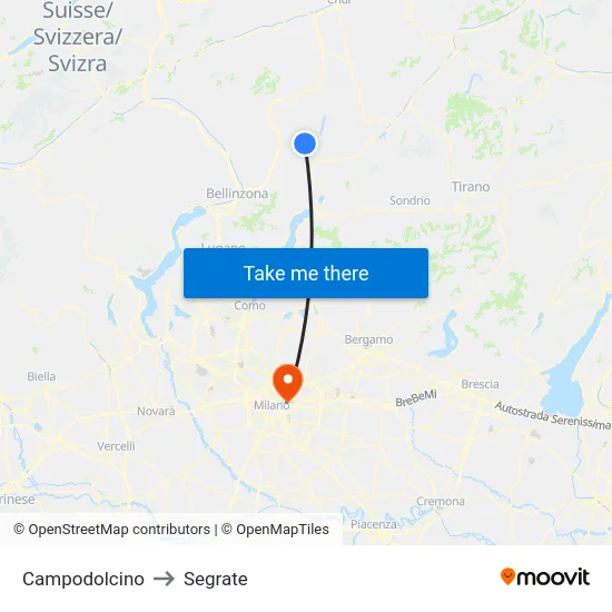 Campodolcino to Segrate map