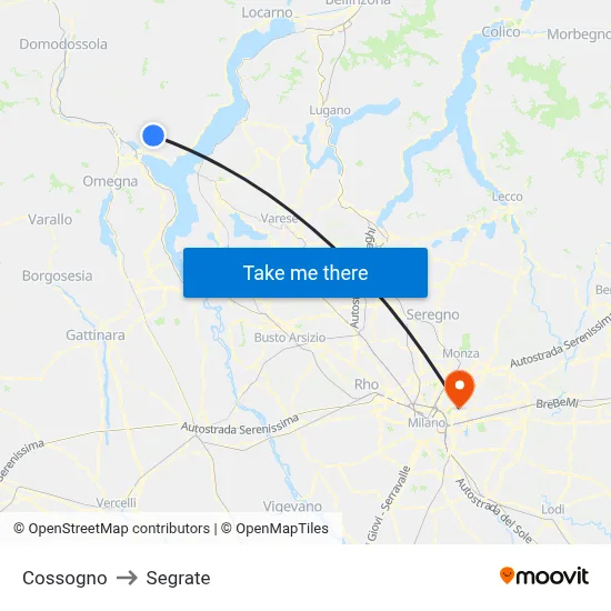 Cossogno to Segrate map