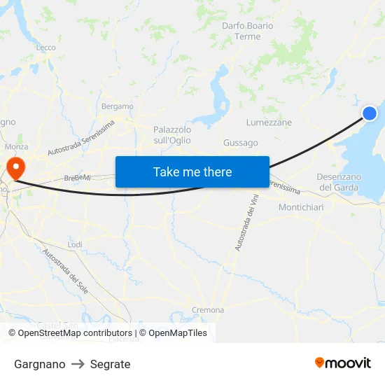 Gargnano to Segrate map