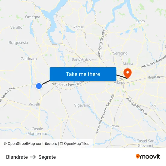 Biandrate to Segrate map