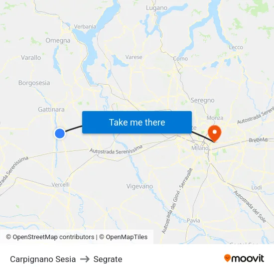 Carpignano Sesia to Segrate map