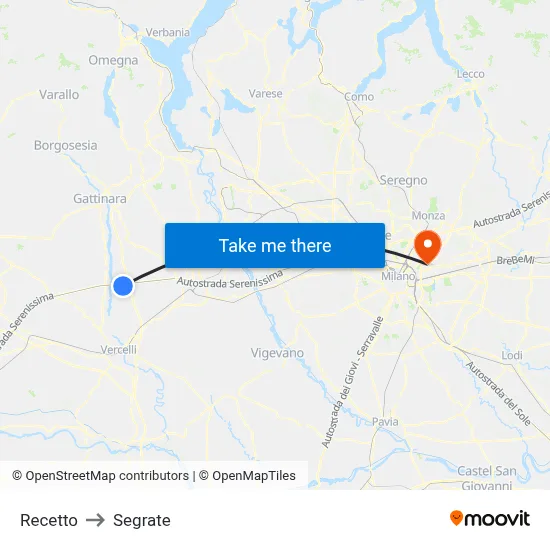 Recetto to Segrate map