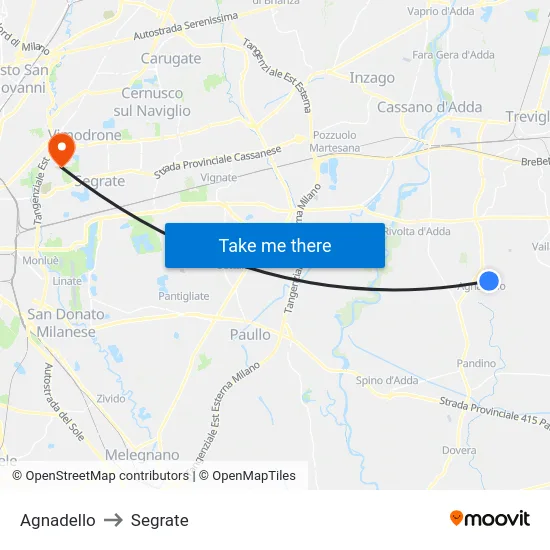 Agnadello to Segrate map