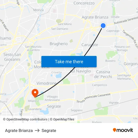 Agrate Brianza to Segrate map