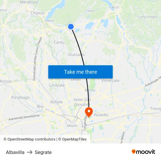 Albavilla to Segrate map