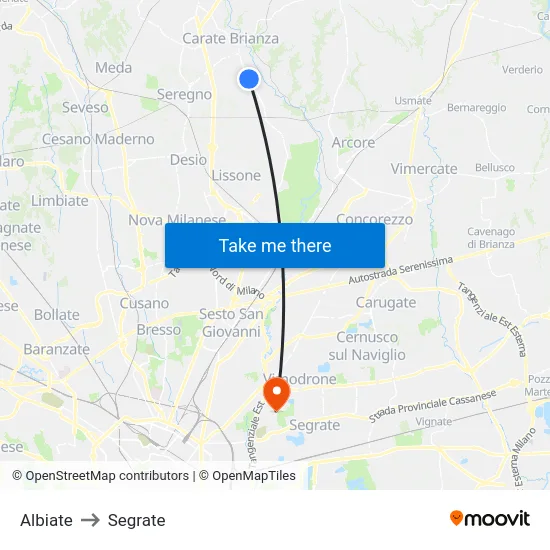 Albiate to Segrate map