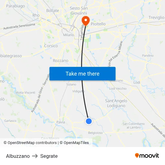 Albuzzano to Segrate map