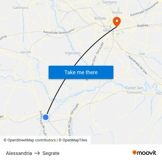 Alessandria to Segrate map