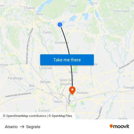 Alserio to Segrate map