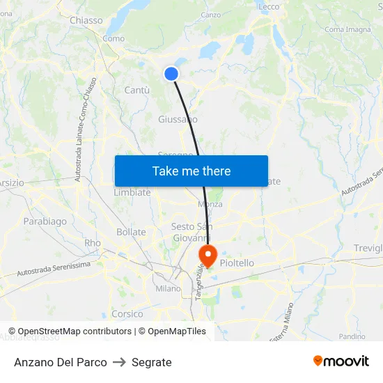 Anzano Del Parco to Segrate map