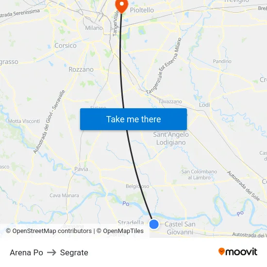 Arena Po to Segrate map