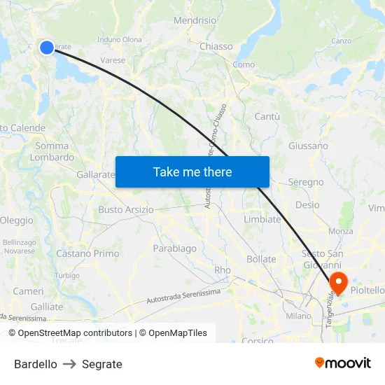 Bardello to Segrate map
