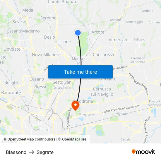 Biassono to Segrate map
