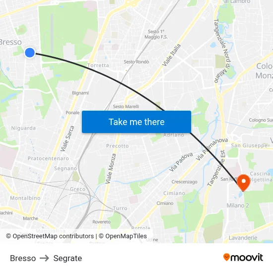 Bresso to Segrate map