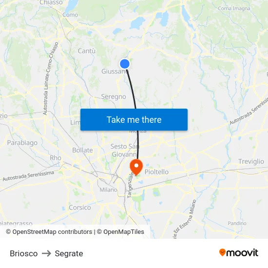 Briosco to Segrate map