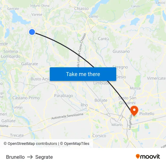 Brunello to Segrate map