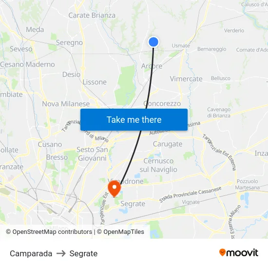 Camparada to Segrate map