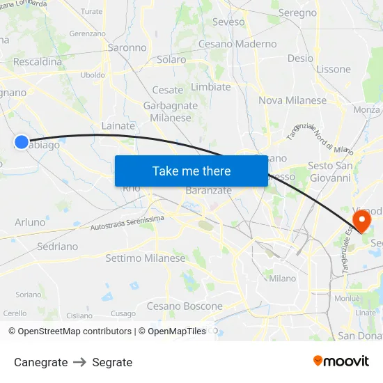 Canegrate to Segrate map