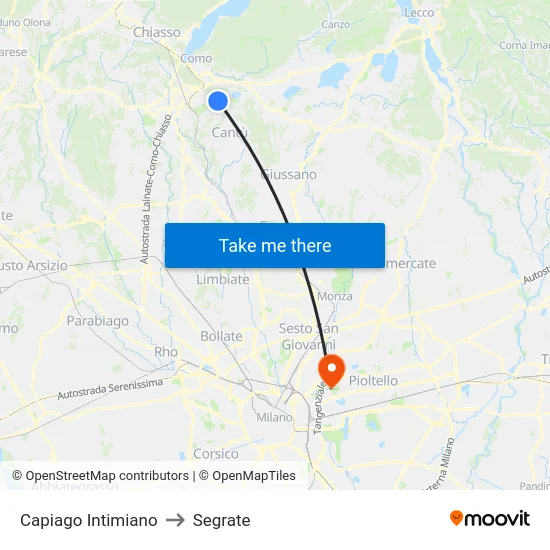 Capiago Intimiano to Segrate map