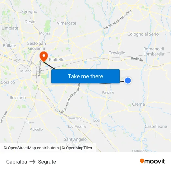 Capralba to Segrate map