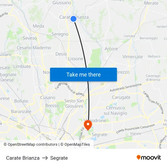 Carate Brianza to Segrate map