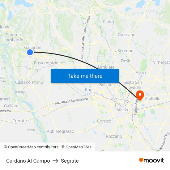 Cardano Al Campo to Segrate map