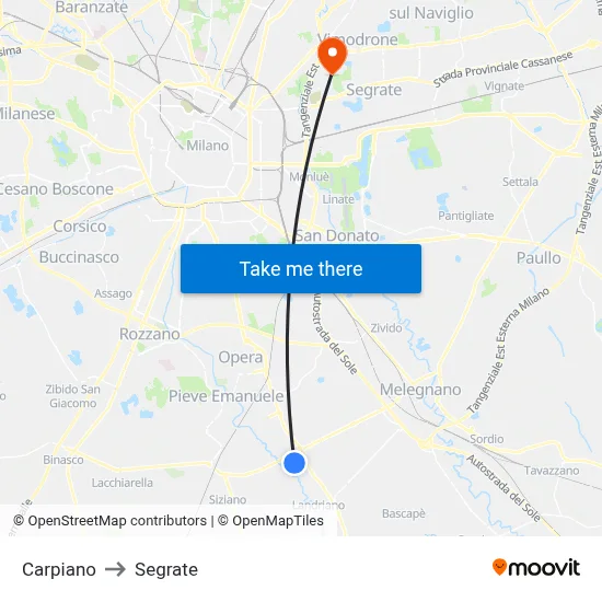 Carpiano to Segrate map