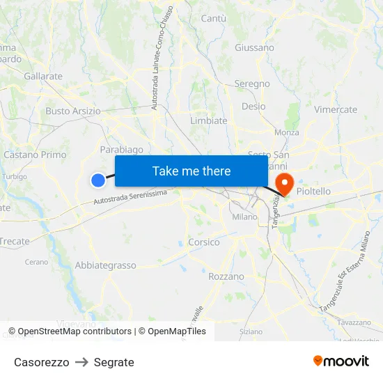 Casorezzo to Segrate map