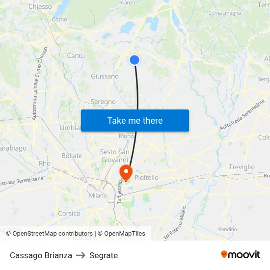 Cassago Brianza to Segrate map