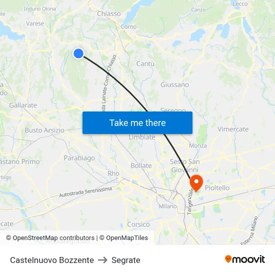 Castelnuovo Bozzente to Segrate map