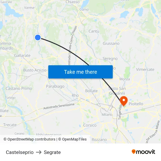 Castelseprio to Segrate map