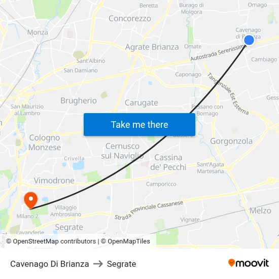 Cavenago Di Brianza to Segrate map