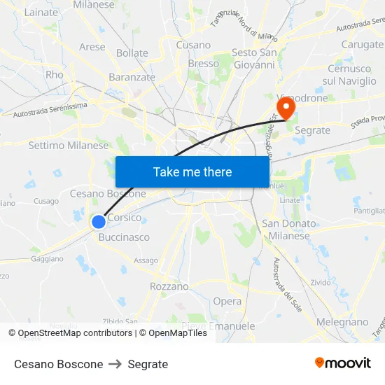 Cesano Boscone to Segrate map
